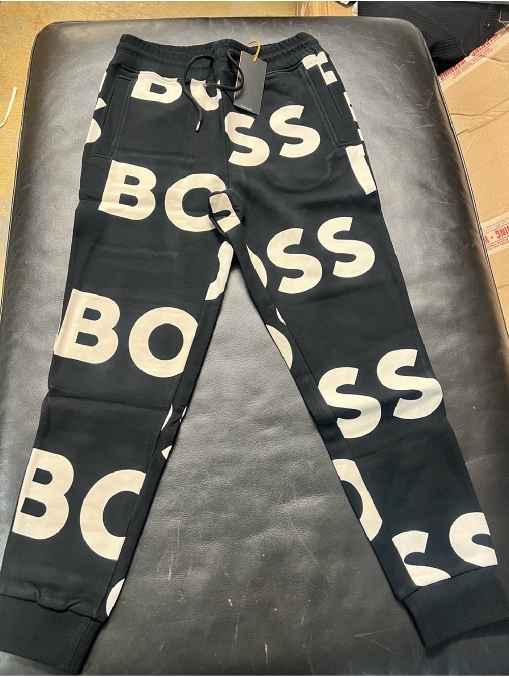 BOSS Black Joggers with Large White Logo Print